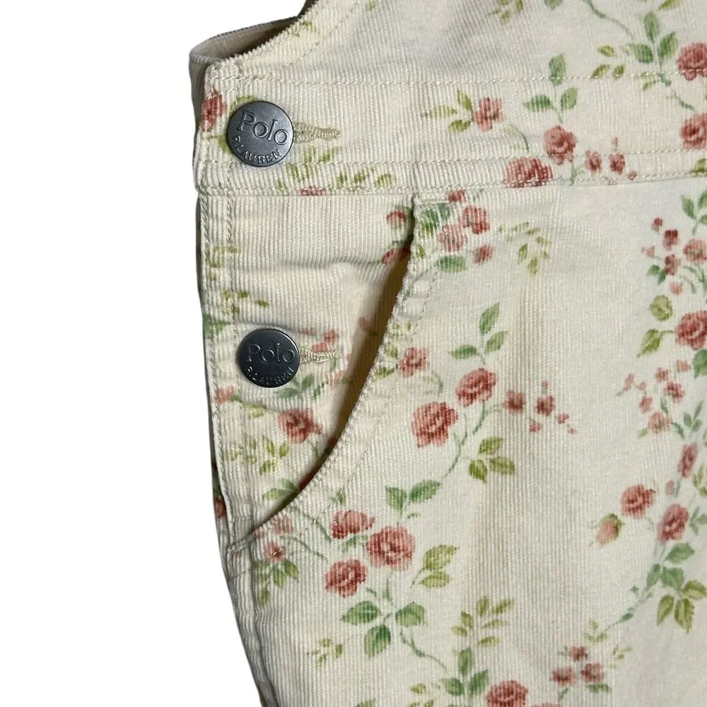 Polo Ralph Lauren Girls Floral Stretch Corduroy Overalls – Size 12